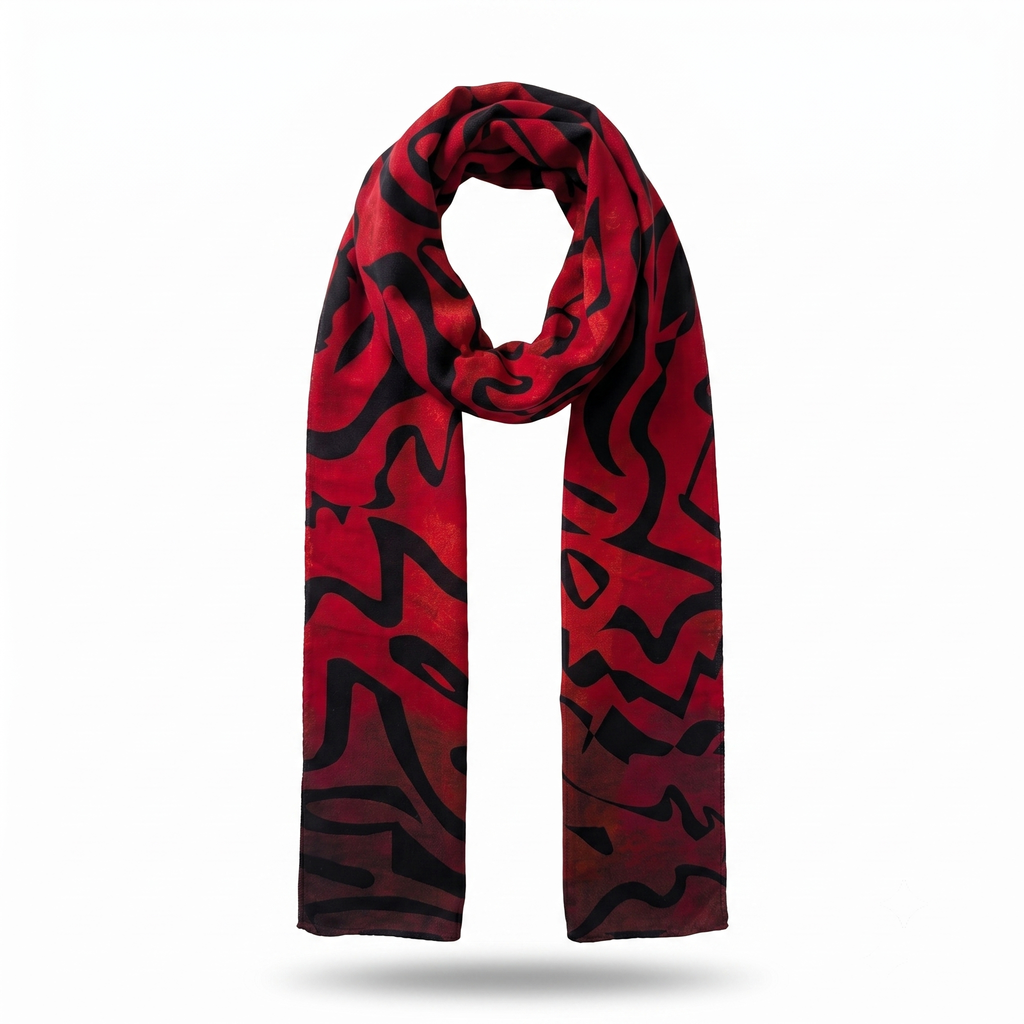 B108 Tectonic Ember Wool-Silk Scarf | Illustrated Fine Art Print