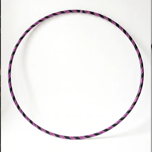 Studio shot of the B108 DESIGN Archive Glam Dance Hula Hoop with a purple and black spiral grip tape design set against a plain white background.