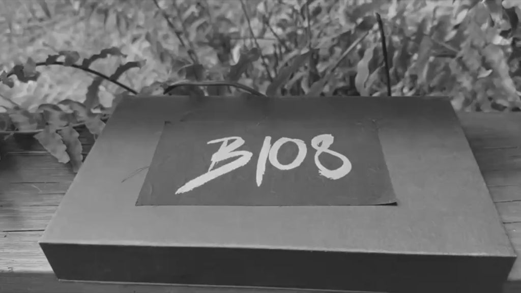 B108 Tectonica Wool-Silk Scarf in Monochrome unboxing video featuring hand-written note and full fabric reveal.