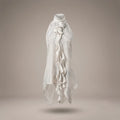 Unisex hand-dyed Arashi Shibori silk habotai halterneck blouse with cascading flounces by B108 Design.